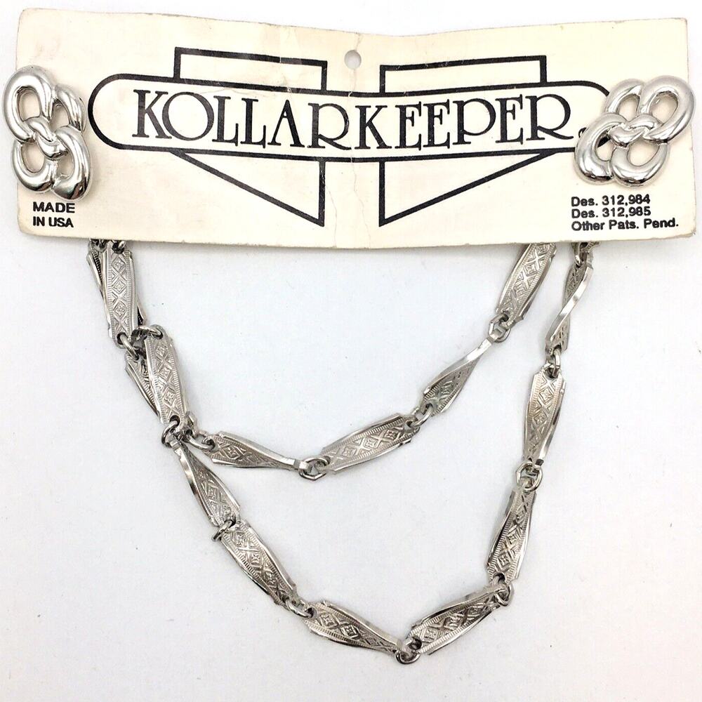 Vintage New Old Stock Kollar Keeper Twisted Engraved Bar Link Made in USA